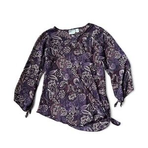 Y2K Sheer Blouse Women's Plus Size 14/16 Fashion‎ Bug Purple Paisley Asymmetric